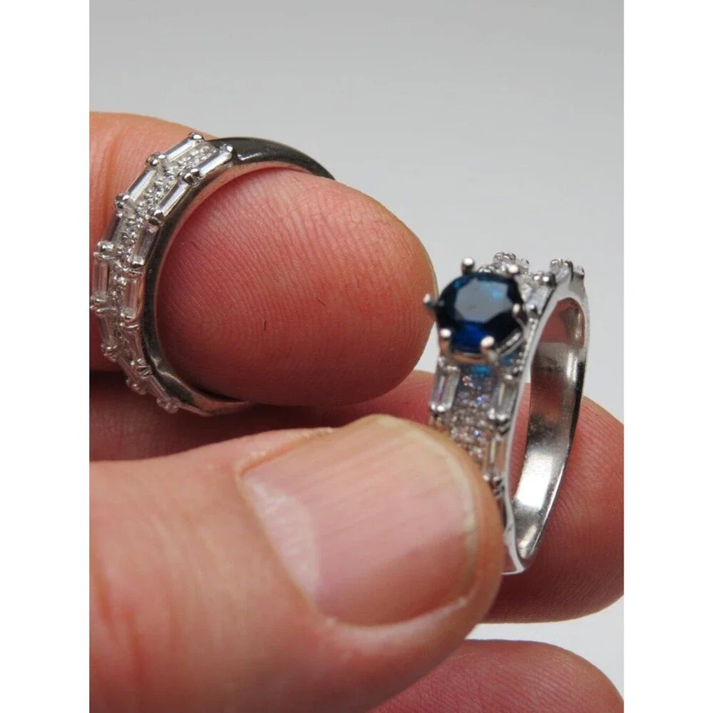 *925 Sterling Silver Diamond sapphire wedding engagement Band